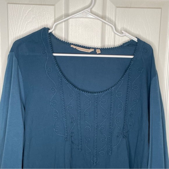 Soft Surroundings 100% Cotton Swirl Applique Long Sleeve Blouse in Blue 2X - Picture 3 of 11